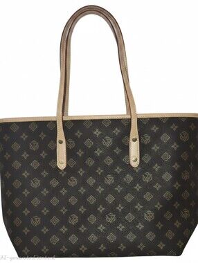 YNS Generic Black Monogram Tote with Tan Trim